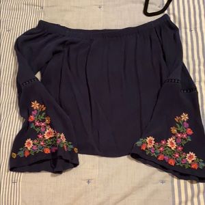 Navy floral crop top long sleeve